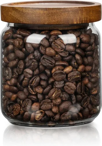 Vista 11 de 1 tarro de almacenamiento de vidrio con tapas herméticas, recipiente de café de 54 onzas líquidas (54.1 fl oz) con tapa de madera, recipiente