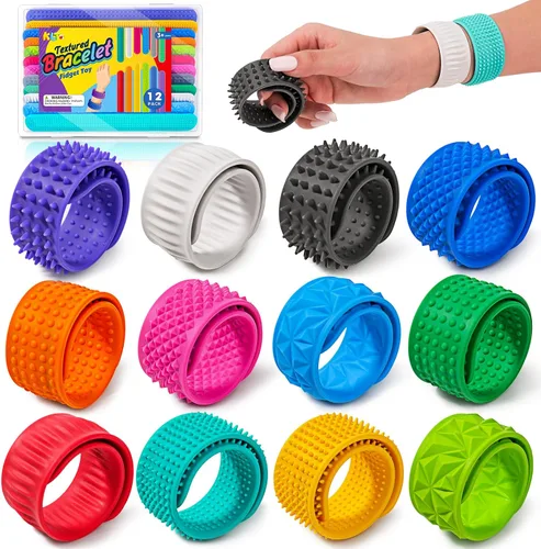 Vista 9 de Juguetes sensoriales antiestrés para niños: pulseras de silicona texturizada, paquete de 6, alivio del estrés para autismo, TDAH, juguetes