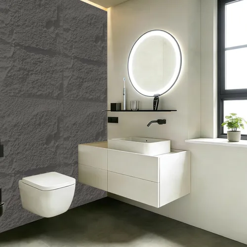 Vista 5 de Paneles de pared de piedra sintética 3D, 4 paneles de revestimiento de poliuretano para decoración de pared interior, textura de cemento más gruesa