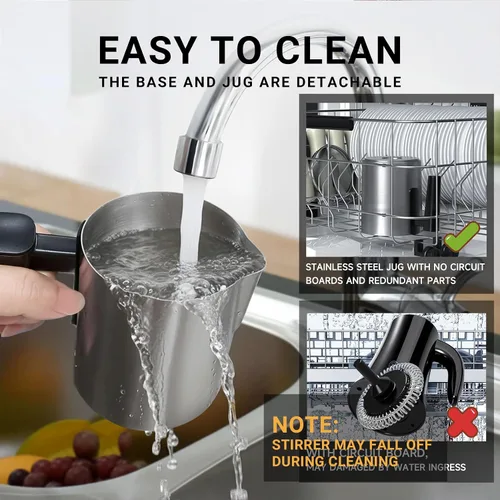 Vista 4 de Espumador de leche eléctrico 4 en 1 y vaporizador, jarra de acero inoxidable de 13.5 onzas con apagado automático, máquina de espuma fría y caliente