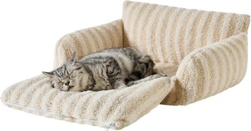 Vista 2 de Hollypet Cama para gatos, mullida, multifuncional, de doble capa, suave para mascotas, sofá ortopédico para gatos y perros pequeños, color beige