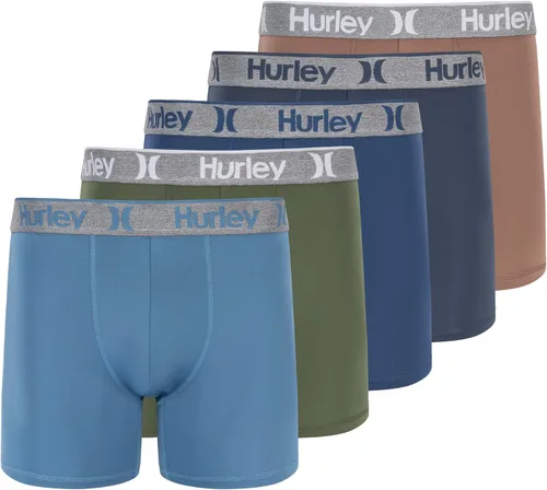 Vista 15 de Hurley calzoncillos tipo bóxer elásticos para hombre, paquete de 5 Combo de helecho de carbón