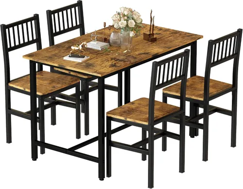 Vista 11 de AWQM Juego de mesa de comedor para 4, mesa industrial con juego de sillas