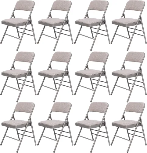 Vista 11 de Paquete de 4 sillas plegables negras con cojín acolchado de tela, juego de sillas de comedor de tela, sillas plegables apilables portátiles