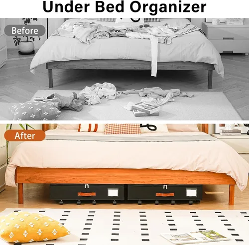 Vista 6 de Freebat Organizador de Almacenamiento Bajo la Cama con Ruedas, Contenedor Bajo la Cama con Tapa Transparente, Caja de Bolsa de Almacenamiento