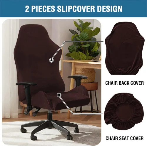 Vista 3 de H.VERSAILTEX Funda elástica para silla de videojuegos, para computadora, reclinable, con volantes, sin silla, 2 piezas, color marrón