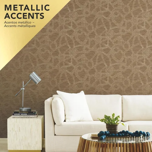 Vista 2 de RoomMates RMK12233PL Nikki Chu - Papel tapiz autoadhesivo marrón y cobre metálico