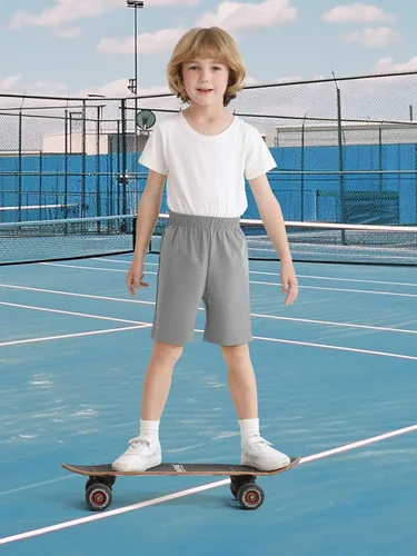 Vista 6 de Resinta Paquete de 4 pantalones cortos para niños pequeños, cintura elástica, pantalones cortos atléticos de baloncesto, fútbol, verano, sin