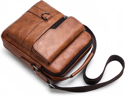 Vista 7 de Bolso cruzado pequeño, bolso de hombro para hombre, bolso de cuero vintage para oficina y negocios para hombres, bolso de mano con cremallera