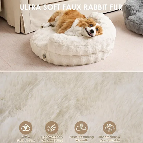 Vista 4 de EHEYCIGA Sofá cama suave para gatos de interior, cama extra pequeña esponjosa para perros con funda extraíble lavable, sofá para mascotas, Crema