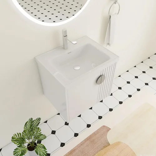 Vista 8 de Mueble de baño de 24 pulgadas con fregadero, tocador flotante de 24 pulgadas con fregadero de cerámica blanca brillante, gabinete de baño de madera