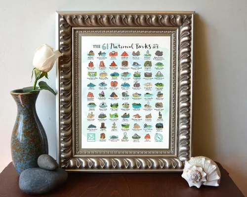 Vista 3 de Póster artístico de The 61 National Parks of the USA, sin marco, para decoración de pared, regalo inspirador de aventura, 8 x 10 pulgadas