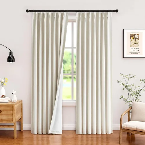 Vista 6 de YZ HOME Cortinas opacas con pliegues pellizco de lino texturizado de 102 pulgadas de largo, 2 paneles para dormitorio, pestañas traseras con riel
