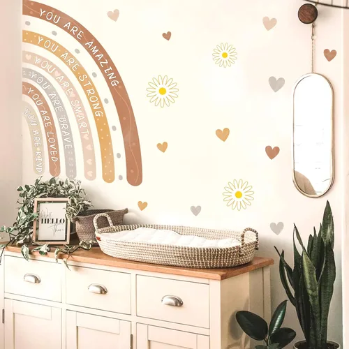 Vista 7 de Calcomanías de pared de acuarela arco iris, calcomanías de pared boho para habitación de bebé, calcomanías de pared motivacionales para decoración