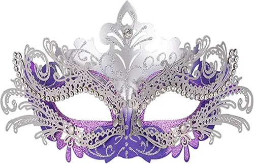 Vista 11 de Máscaras de metal para mujeres/hombres, máscara veneciana de Halloween, máscara de Mardi Gras Negro