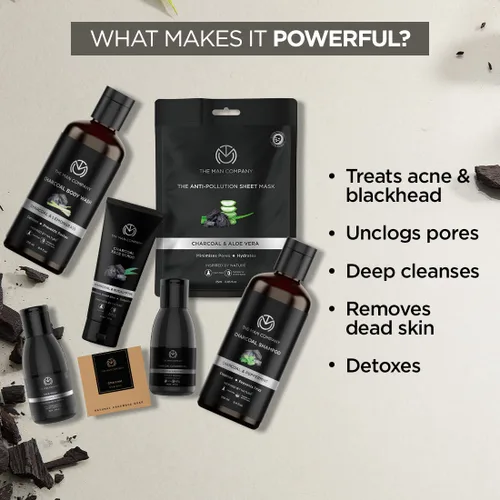 Vista 4 de The Man Company Kit definitivo de carbón con elegante caja de regalo Gel de baño de carbón, champú, exfoliante facial, lavado facial, jabón