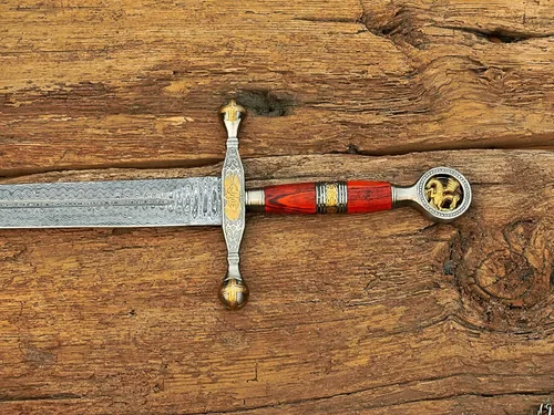 Vista 4 de Espada de ascalón de acero de Damasco Saint George Dragon Slayer con funda de cuero, espada de hoja de doble filo