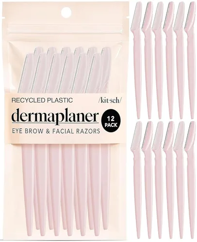 Vista 13 de Kitsch Dermaplane - Maquinilla de afeitar facial para mujeres y hombres, maquinillas de afeitar para cejas y afeitadora facial - Maquinilla de Negro