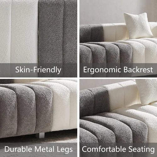 Vista 3 de Sofá moderno de 3 plazas de 87.4 pulgadas, sofá de burbujas para sala de estar, sofá de terciopelo con asiento profundo Teddy Bouclé, sofá de dos