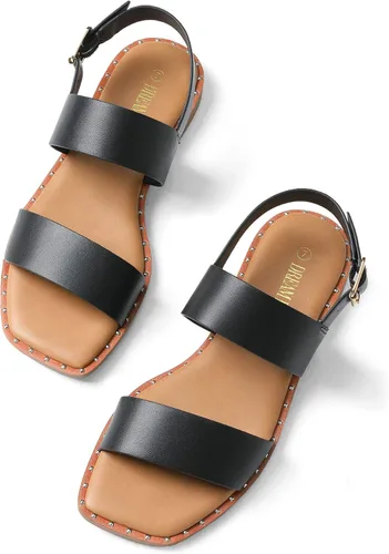 Vista 3 de DREAM PAIRS Sandalias planas de verano para mujer, casuales, elegantes, cómodas, sexy, con puntera cuadrada, a la moda, con tiras de una banda