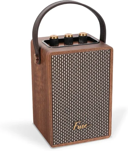 Vista 10 de Fuse Andle - Altavoz Bluetooth retro vintage con mango de cuero vegano, altavoz portátil con conexión para teléfono inteligente, entrada USB y AUX