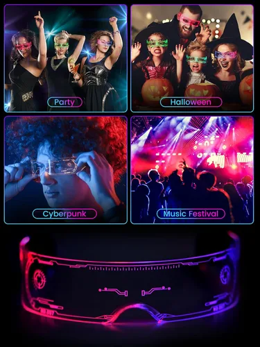 Vista 2 de ownmysty Alien Costume Light Up LED Glasses Rave Outfits for Women Men Cyberpunk Tech Gadgets Neon Cosplay Festival Paty