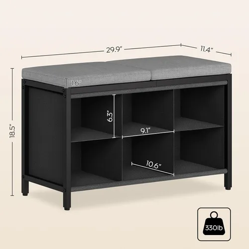 Vista 3 de YATINEY - Banco para guardar zapatos con cojín, banco para entrada, zapatero con asiento acolchado y 6 compartimentos Oxford, para armario