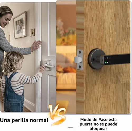 Vista 2 de Cerradura de puerta de entrada sin llave con código RFID tarjeta NFC APP Keypad, manija de puerta interior biométrica inteligente automática