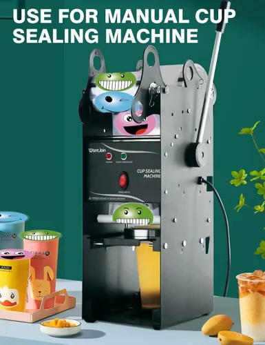 Vista 5 de WantJoin Máquina de sellado de tazas 2 rollos de película de sellado de tazas para cafetería, tienda de té con leche, bar, transparente