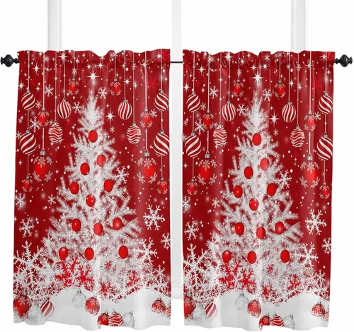 Vista 70 de Cenefas de Navidad de invierno para ventanas, cortinas de cocina con bolsillo para barra, cortinas con aislamiento térmico para ventana de baño
