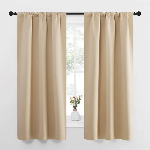 Vista 2 de NICETOWN 2 paneles de cortinas opacas de 34 x 63 pulgadas de largo con bolsillo para barra con 2 paneles de 42 x 16 pulgadas de largo, cenefas