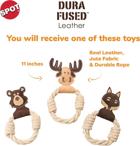Vista 2 de SPOT Dura-Fused - Anillos de cuero de animales – Juguete de cuerda para perro, hecho con cuero real y tela de yute, anillo de cuerda duradero es