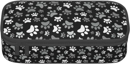 Vista 2 de Perinsto Estuche de lápices de patas de animales de perro blanco y negro de gran capacidad, caja de papelería con múltiples compartimentos, soporte