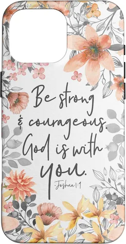 Vista 19 de Funda para iPhone 17 con cita cristiana de Joshua 1:9 con diseño de acuarela bonita floral
