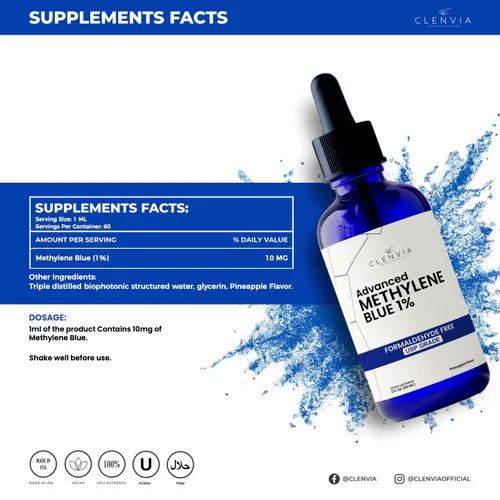 Vista 3 de Azul de metileno grado farmacéutico 2 oz – Solución de grado USP 1% Probado por terceros Suplemento de salud cerebral para hombres y mujeres