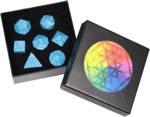 Vista 11 de Nupuyai Juego de dados poliédricos D&D de cristal de cuarzo rosa curativo con caja para Calabozos y Dragones, juego de 7 dados de mesa para RPG MTG