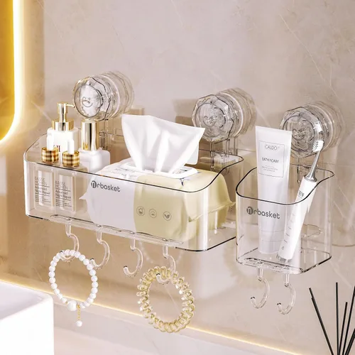 Vista 8 de Paquete de 2 Organizadores de Ducha con Ventosa, Soporte de Pared con Ventosa para Cepillo de Dientes Eléctrico para Baño, Estante de Ducha
