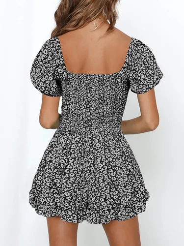 Vista 4 de Jeanewpole1 Womens Short Wide Leg Rompers Floral Printed Jumpsuit Negro