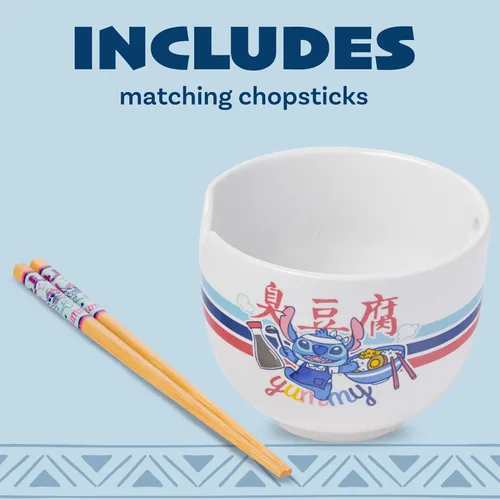 Vista 3 de Silver Buffalo Lilo and Stitch Yummy, cuenco de ramen con palillos Lilo y Stitch delicioso