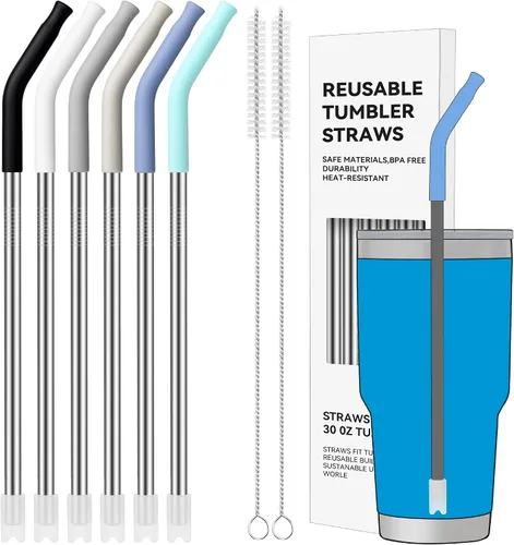 Vista 17 de Pajitas de metal rectas de 20 onzas con punta de silicona para vaso de 20 oz Pajita reutilizable de acero inoxidable para YETI, STANLEY, US