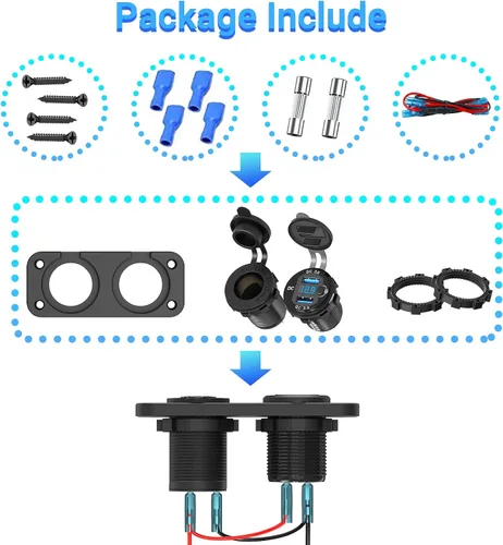Vista 7 de Qidoe - Enchufe para encendedor de cigarrillos de 12 V, enchufe de cargador USB QC3.0 dual de aluminio de 40 W con interruptor voltímetro LED