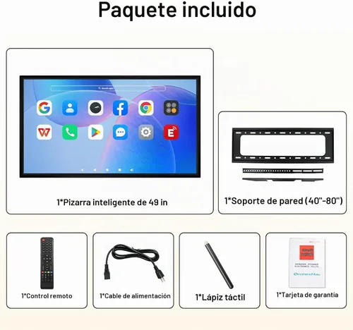 Vista 9 de Placa inteligente de 49 pulgadas, 8 núcleos 8K Android 12, chip RK3588, 8GB+64GB, duplicación inalámbrica Eshare con control de teléfono