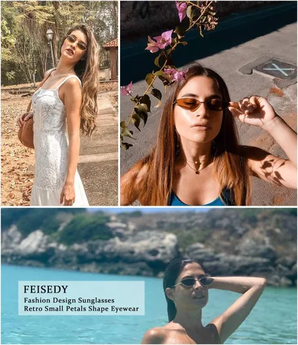 Vista 8 de FEISEDY Gafas de sol de diseñador de moda Retro pequeños pétalos forma arco templo diseño B2298