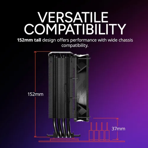 Vista 10 de Cooler Master Enfriador de aire de CPU Hyper 212 RGB Black Edition, ventilador SF120R RGB, 4 tubos de calor CD 2.0, negro metálico anodizado, aletas
