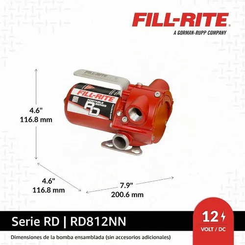 Vista 3 de Fill-Rite Bomba de transferencia de combustible RD812NN 12V CC – 8 GPM, construcción de hierro fundido, 3/4" NPT, configuración de bomba solo
