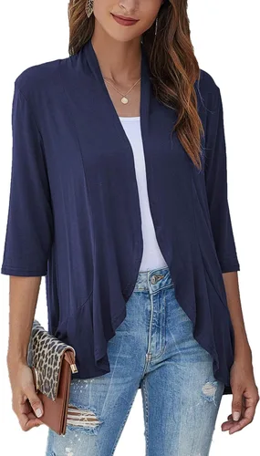 Vista 21 de Bluetime Women Open Front 3/4 Sleeve Cardigan Negro