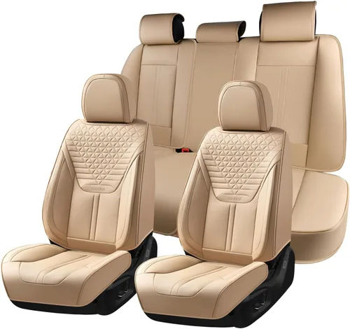 Vista 11 de FLORICH Fundas de asiento, juego completo de fundas de asiento de automóvil, fundas de asiento de cuero de napa de lujo, transpirables e marrón