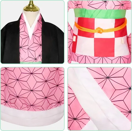Vista 6 de Conjunto de disfraz de cosplay de anime, traje de Demon Slayer uniforme completo para niños y niñas