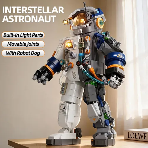 Vista 3 de Juego de construcción de astronauta espacial con luces LED y robot espacial
