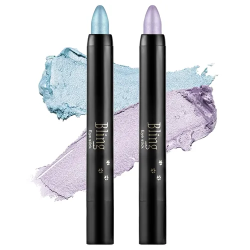 Vista 30 de Boobeen Sombra de ojos en barra impermeable con lápiz de sombra de ojos en crema brillante, kit de maquillaje de ojos con purpurina fácil de usar